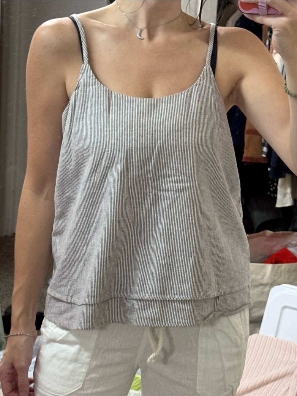 Tart double layer stripe cotton tank top, Small